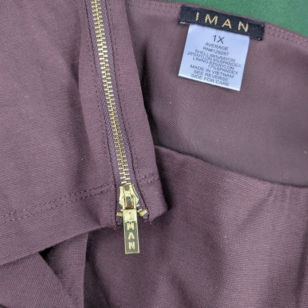 EUC, brown 1x average IMAN ZIPPERED LEGGINGS,no pockets, wide shaping waistband